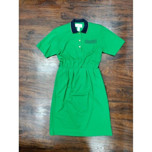 VTG California Girl Short Sleeve Pleated A-Line Midi Dress Green Women's Size 12 - Picture 9 of 13